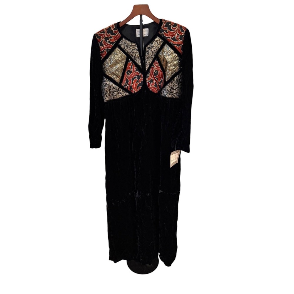 Kathleen Usherwood Periphery Vtg 80s Black Velvet Patchwork Maxi Dress NWT USA M